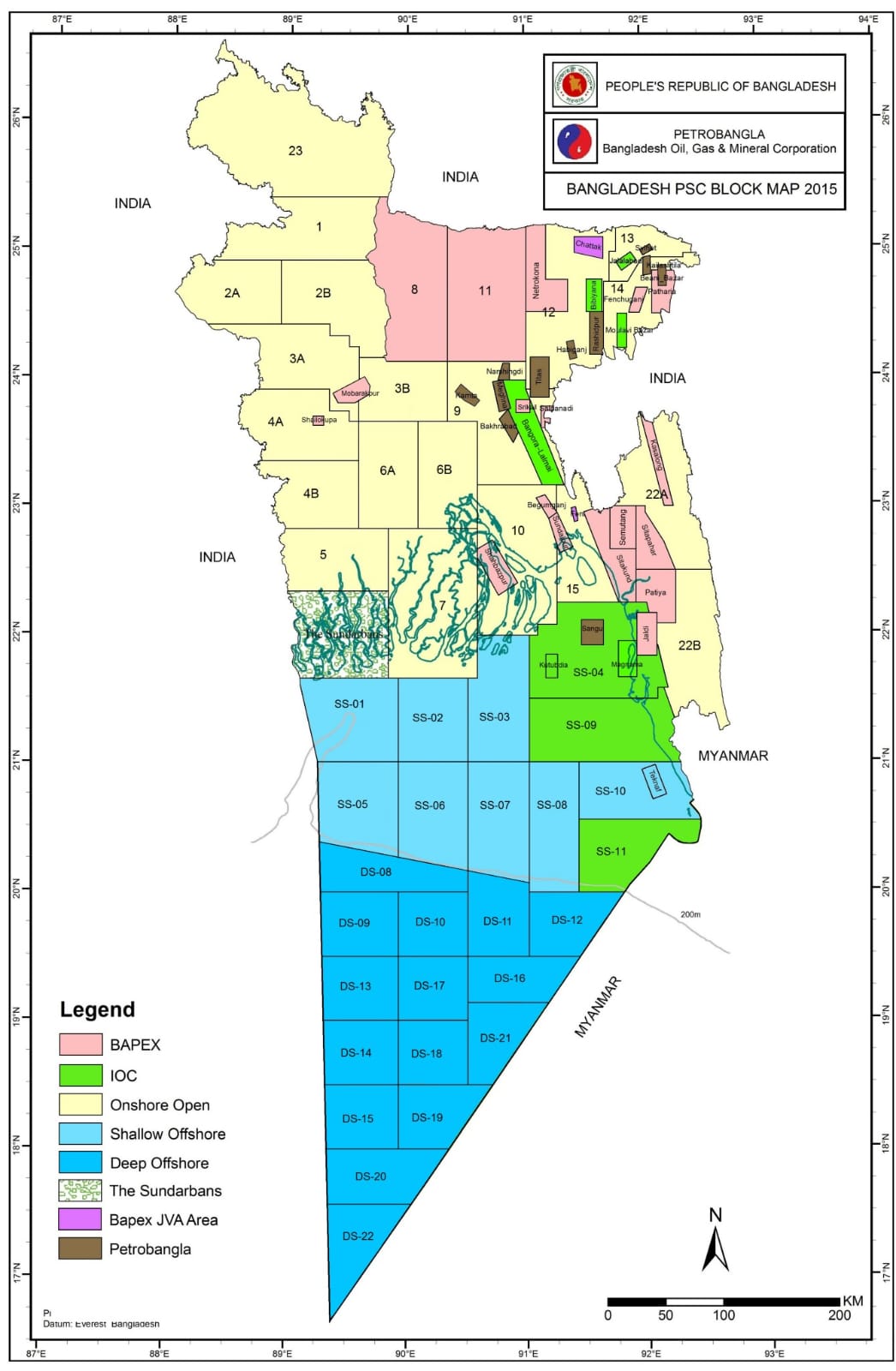 Bangladesh PSC Block Map 2015 — sedimentary basins and exploration plays